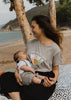 Our organic nursing top “Mon Coeur Fait Boum - Mama” made of 100% premium organic cotton has lateral openings on both sides of the t-shirt closed by easy-to-open snap buttons. Our breastfeeding t-shirts are soft like a cocoon! The nursing top is heather grey and has an eco-friendly print “Mon Coeur Fait Boum - Mama“ with rainbow colors in the center of the t-shirt.